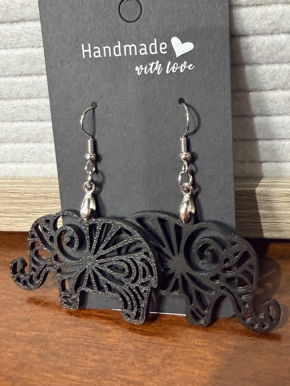 Handmade Black Elephant Drop Earrings